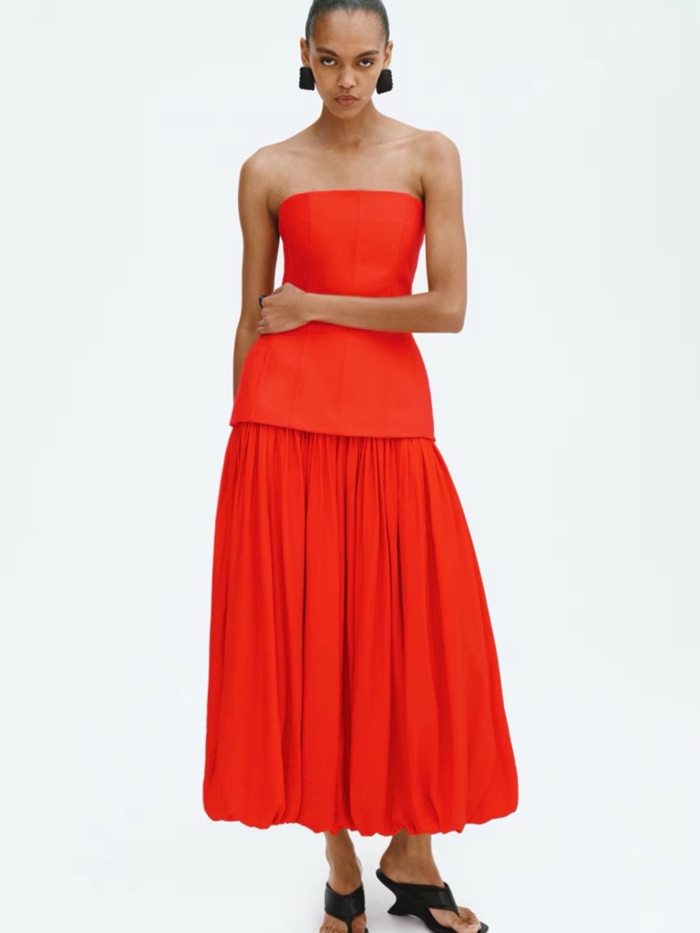 H&M Strapless Red Peplum Maxi Dress